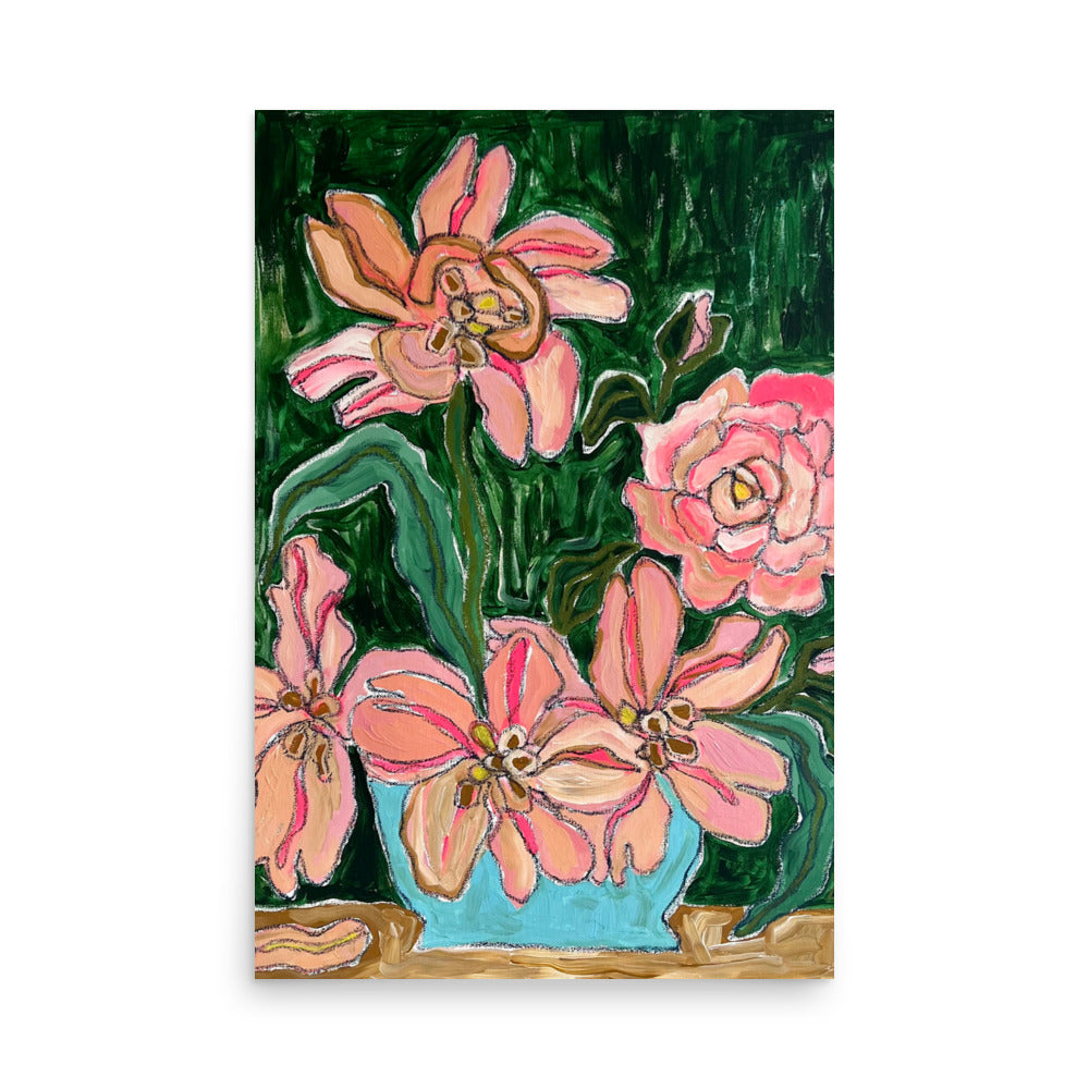 Four Tulips and a Rose - Print